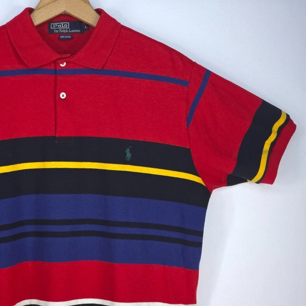 Vintage Ralph Lauren Polo Shirt Men Large Short Sleeve Striped 90s Old Money Y2K